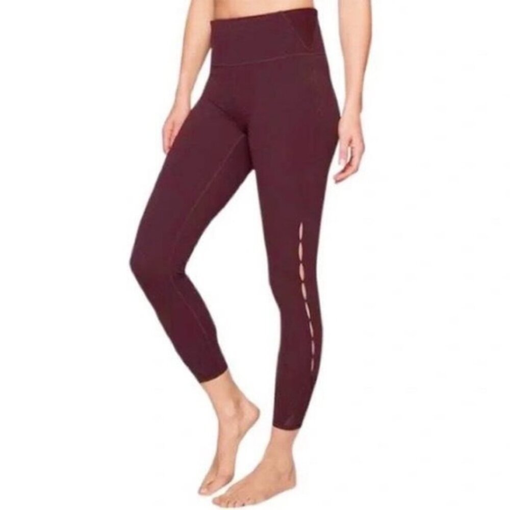 Athleta High-Rise Powervita Peekaboo 7/8 AthleticTight Maroon Women's Size Small